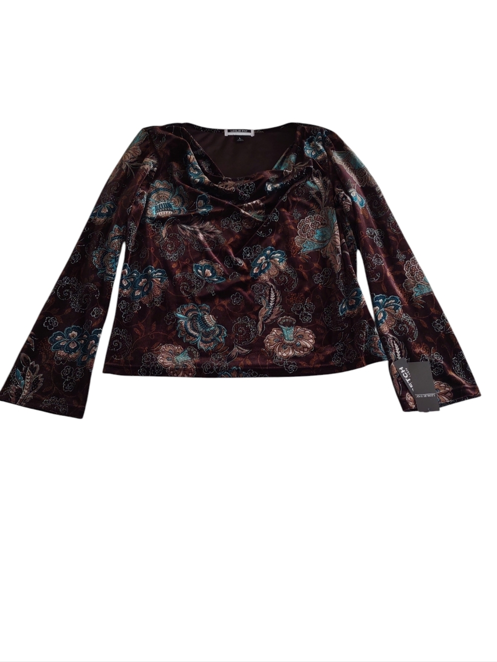 Leslie Faye Large Velvet Draped Flare Sleeve Magic Waist Top